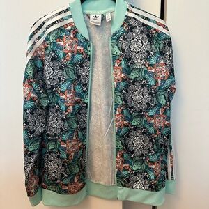 Adidas Women's Floral Print Jacket - Green and Orange